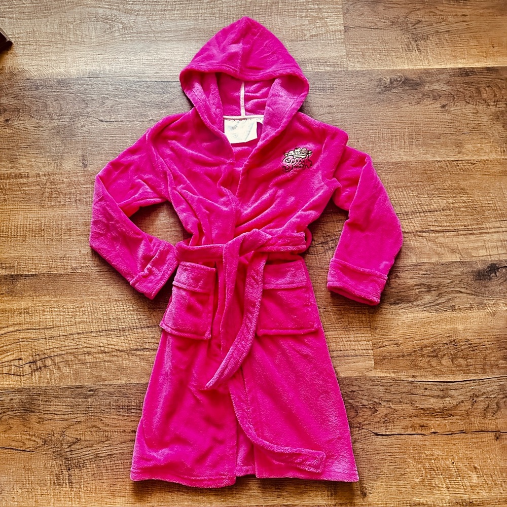 Scoops Robe Youth size Medium PINK Velour fleece w/ matching tie belt mommy & Me